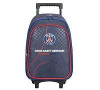 PSG Paris Saint-Germain - Zaino scolastico con ruote, per bambini | Collezione ufficiale PSG, Trolley estensibile, ruote integrate, spallacci imbottiti, blu navy e rosso