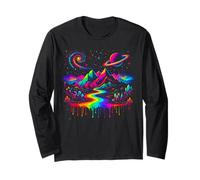Psichedelico Montagne Fiume Pianeta Hippie Trippy Astratto Maglia a Manica