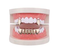 Psivika Gold Vampire Dracula Teeth Grillz 2pc Zanne singole e 6 Grillz inferiore Set