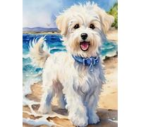 Pskgbxmu ricamo punto croce stampato 11CT adulti Kit tela punto croce Principianti Cucciolo in riva al mare fai da te Kit da ricamo decorazione da parete 40x50 cm