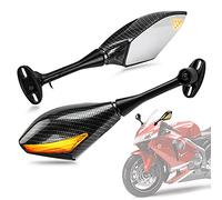 PSLER Specchietti Retrovisori Con Luce di Svolta a LED per La Maggior Parte Delle Moto Sportive(Carbonio)