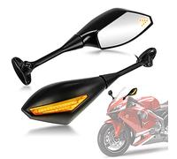 PSLER Specchietti Retrovisori Con Luce di Svolta a LED per La Maggior Parte Delle Moto Sportive(Nero Opaco)