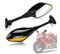 PSLER Specchietti Retrovisori Con Luce di Svolta a LED per La Maggior Parte Delle Moto Sportive(Nero Brillante)