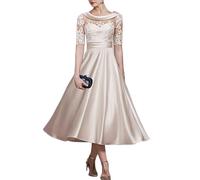 PSNKLMM Abiti da sposa for la madre della sposa, a maniche corte, for feste formali, estivi, a trapezio, con scollo a V e lunghezza alla caviglia(16)