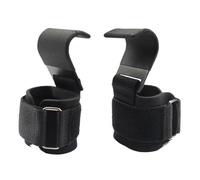 PSNKLMM Impugnature a gancio for sollevamento pesi con fasce for polsi, cinghia for barra manuale, guanti da palestra for trazioni e fitness(2PCS-Black)