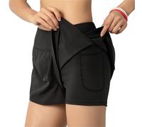 PSNKLMM Pantaloncini da Corsa da Donna 2 in 1 con Tasca, Ampia Cintura, Strato di Copertura, Fodera, Leggings Sportivi da Yoga, Pantaloncini da Palestra e Fitness(Black,XXL 65-70kg)