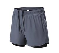 PSNKLMM Pantaloncini da Jogging Estivi 2 in 1, da Palestra, for Maratona, da Corsa, Fitness, da Spiaggia, da Uomo, Abbigliamento Sportivo, a Doppio Strato, da Allenamento(Grey Green,M)