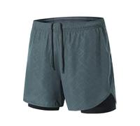 PSNKLMM Pantaloncini da Jogging Estivi 2 in 1, da Palestra, for Maratona, da Corsa, Fitness, da Spiaggia, da Uomo, Abbigliamento Sportivo, a Doppio Strato, da Allenamento(Grey (Embossed),XL)