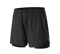 PSNKLMM Pantaloncini da Jogging Estivi 2 in 1, da Palestra, for Maratona, da Corsa, Fitness, da Spiaggia, da Uomo, Abbigliamento Sportivo, a Doppio Strato, da Allenamento(Black (Embossed),XL)