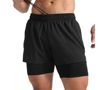 PSNKLMM Pantaloncini da Uomo 2 in 1 a Due Piani, ad Asciugatura Rapida, da Spiaggia, Casual, for Fitness, Jogging, Allenamento, Sport, Maratona, Basket, Corsa(Black,(80-90kg) for 2XL)