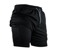PSNKLMM Pantaloncini Sportivi da Uomo con Tasca for Telefono - 2 in 1, ad Asciugatura Rapida e Traspiranti for Palestra e Corsa(Black,2XL)
