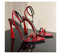 PSNKLMM Sandali da donna con cinturino a una linea, tacco alto, sandali sottile e appuntito, semplici alti Per Feste E Occasioni Formali(Red,35)