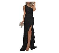 PSNKLMM Vestito da Sera Sexy Donna con Una Spalla, Volant, Ampio Spacco, Abito Attillato, Aderente, Abbigliamento Club(Black,XL)