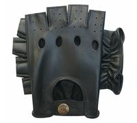 Pss Vera Pelle Mezze Dita Guida Guanti Moto Autobus Stile Retro Nero 310