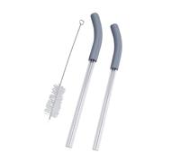 Pssopp Cannucce di Ricambio per Frullatore da 2 Pezzi, Cannucce Riutilizzabili Rimovibili in Silicone con Spazzola di Pulizia per Uso Alimentare per Tazza di Frullato da 26 Once (Paglia Grigia)