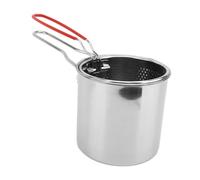 Pssopp Cestello per Friggitrice, Pentola per Friggitrice in Acciaio Inossidabile 304 con Cestello Colino, Contenitore per Olio 12 X 13 Cm, Manico Antiscivolo, per Friggere Pollo, Pesce, Verdure a Casa