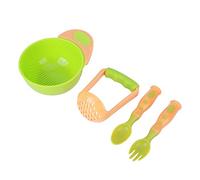 Pssopp Ciotola per Schiacciapappe, Materiale PP per Uso Alimentare, Include Cucchiaio e Forchetta, Perfetta per Neonati e Neonati (Modello in colori misti verde arancio)