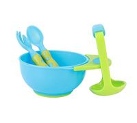 Pssopp Ciotola per Schiacciapappe, Materiale PP per Uso Alimentare, Include Cucchiaio e Forchetta, Perfetta per Neonati e Neonati (Modello in colori misti blu e verde)