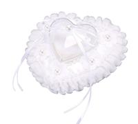 Pssopp Cuscino per Fedi Bianco a Forma di Cuore Cuscino Portafedi in Tessuto con Nastro di Raso e Scatola Protettiva 16 X 16 Cm per Cerimonia di Matrimonio Proposta di Anniversario Coppia Display