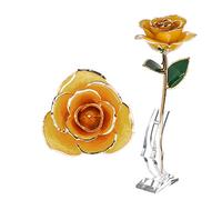 Pssopp Fiore Vero da Collezione con Rose Gialle Immerse nell'oro con Base, per le Donne a San