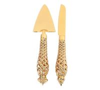 Pssopp Gravure Gold Cake Knife and Server Set Care Torte Cutter, The Spatola for Graduations Baby Game, Zinclegation, 2 PC Serviti