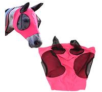 Pssopp Maschera Antimosche in Rete per Cavalli Maschera per Cavalli Elastica Traspirante con Protezione per Le Orecchie Equipaggiamento Equestre (Rosa Rossa)