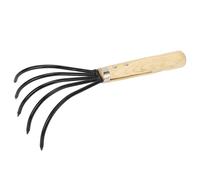 Pssopp Rastrellino Giardino con 5 Denti in Acciaio Al Carbonio, Manico in Legno Ergonomico per Piante Delicate, Doppi Rivetti per Impugnatura, Facilmente Till e Aerate, D201 (manico corto)