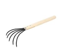 Pssopp Rastrellino Giardino con 5 Denti in Acciaio Al Carbonio, Manico in Legno Ergonomico per Piante Delicate, Doppi Rivetti per Impugnatura, Facilmente Till e Aerate, D201 (manico lungo)