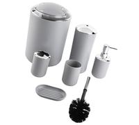 Pssopp Set di Accessori per il Bagno Set da Bagno in Plastica Premium da 6 Pezzi con Portaspazzolino Pattumiera Portasapone Tazza per Risciacquo Porta Scopino per Casa Hotel (GRAY)