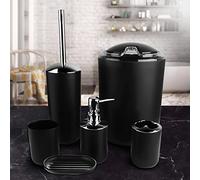 Pssopp Set di Accessori per il Bagno Set da Bagno in Plastica Premium da 6 Pezzi con Portaspazzolino Pattumiera Portasapone Tazza per Risciacquo Porta Scopino per Casa Hotel (BLACK)