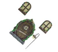 Pssopp Set di Porte da Giardino Fata in Miniatura con Buco della Serratura, Decorazione del Cortile in Resina Premium Ideale per Giardino, Set di Finestre Luminose (22 cm)
