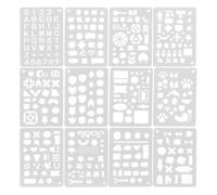 Pssopp Set di Stencil da Disegno in Plastica da 12 Pezzi, Modelli di Forme di Numeri Dell'alfabeto A5 Kit di Stencil Lavabili Riutilizzabili Modelli di Tracciamento Multifunzionali per