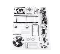 Pssopp Set di Timbri Trasparenti con Cartoline con Mappa Terrestre da 18 | Materiale in Silicone, Compatibile con Blocchi Acrilici Trasparenti, Pagine di Album, Biglietti D'auguri, Diari, Lavabile