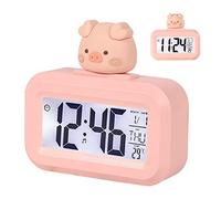 Pssopp Simpatico Allarme Digitale, Orologi da Scrivania Simpatico Allarme Elettronico, Protezione degli Occhi Orologio Elettronico Digitale Cartone Animato per Camera da Letto per (Maialino Rosa)