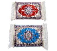 Pssopp Tappetino per Mouse Rosso Blu con Nappe Tappetino Persiano Antiscivolo Sottobicchiere da Ufficio per Scrivania Tessuto di Cotone per Gioco e Lavoro