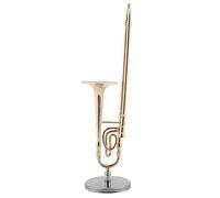 Pssopp Trombone in Miniatura, Modello in Ottone Placcato Oro con Supporto, Ornamento per Strumento Musicale per la Decorazione di Casa e Ufficio
