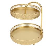 Pssopp Vassoio di Frutta a 2 Livelli di Grande capacità Gold Elegante Supporto per Cupcake Organizza Frutta, Snack, Pasticcini, Facile Assemblaggio per Cucina per Feste a Casa, per la Famiglia e
