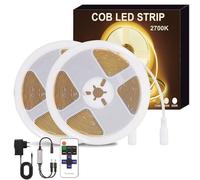 PSTAR Striscia LED COB 15 Metri (7.5 metri×2), 2700K Bianco Caldo 24V Autoadesivo Strisce LED Dimmerabile, 320LEDs/M Larghezza 8mm con Telecomando e Alimentatore per Camera da Letto, Cucina, Stanza