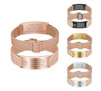PSUNEY Bracciale medico personalizzato per uomo e donna, Allarme medico inciso personalizzato con banda elastica regolabile per diabete, epilessia, allergie, autismo