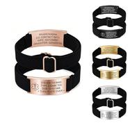 PSUNEY Bracciale medico personalizzato per uomo e donna, Allarme medico inciso personalizzato con banda elastica regolabile per diabete, epilessia, allergie, autismo