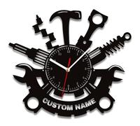 PSUNEY Orologio da Parete Personalizzato con Nome Logo in Metallo da Parete Tools Strumenti Falegname Artista Muratore Idraulico Meccanico Garage Utensili per Officine
