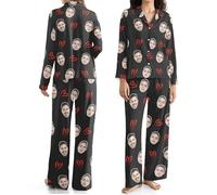 PSUNEY Set di Pigiami Personalizzati, Regali Personalizzati per Uomini e Donne, Pigiama a Maniche Lunghe con Foto di Un Volto Umano