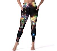 PSY Neon Running Wolf Leggings da donna a vita alta pantaloni da yoga con tasche per corsa e allenamento, Stile:, XXL