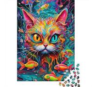Psychedelic Cat Art 1000 Pezzi Cartolina Premium Pacchetto Puzzle Senior Jigsaw Entusiasti Difficile Sfidante Decorazione Murale Pacchetto Valore 38x26cm/1000pcs