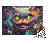 Psychedelic Cat Big Eyes 1000 Piece Puzzle, Animal Art Print, Fun Family Game, Gift for Adults