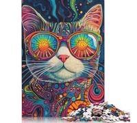 Psychedelic Cat Portrait Jigsaw Puzzle Impossible 1000Pcs Decorazione Per La Casa. Rilassamento E Intelligence Per Adulti E Ragazzi Da 14 Anni 1000pcs (75x50cm)