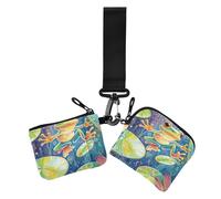 Psychedelic Frog - Portafoglio da donna con portamonete, sottile, staccabile, con tasca per monete con cerniera, confezione da 2