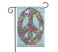 Psychedelic Groovy Peace Sign And Dove Doodles On Lined Bandiera Da Giardino Resistente Alle Intemperie Flag Colore Vivido Bandiera Per Balcone Interno Feste 30X45Cm