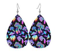 Psychedelic Magic Glowing Mushroom Orecchini in pelle PU Earbob Orecchini a goccia Orecchini pendenti per le donne Ragazze Matrimonio da sposa