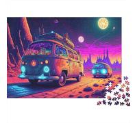 Psychedelic Van Road Trip 1000 pezzi Auto Retrò Neon Notte Puzzle Cartone Riciclato Riduttore Ansia Adulti Decorazione Murale Regali Regalo Natale Puzzle 52x38cm